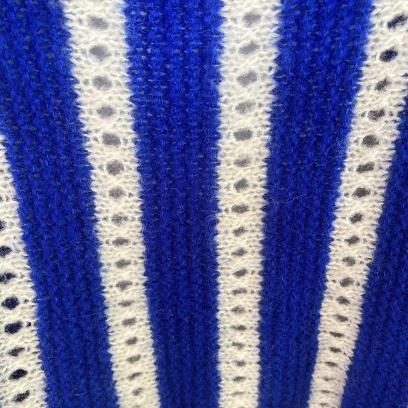 H&M Womens Sz 6 Open Front Knit Cardigan Royal Blue White Striped Colorful Sheer - Picture 7 of 7